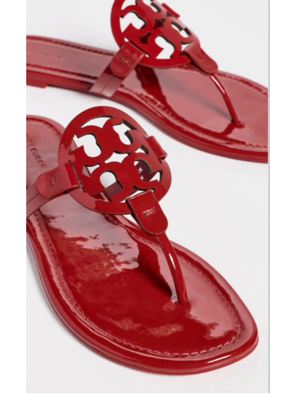 Tory Burch Red Patent Leather Miller Sandals Size 7.5 - Picture 4 of 6